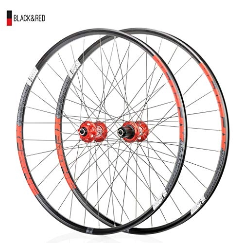 Mountain Bike Wheel : MZPWJD MTB Bike Wheel Bicycle Wheelset 26 27.5 29 Inch Double Wall Alloy Rim 18.5mm Cassette Hub Sealed Bearing Disc Brake QR 7-11 Speed 1920g 32H (Color : Black Red, Size : 26inch)