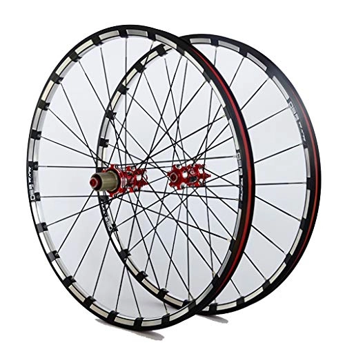 Mountain Bike Wheel : MZPWJD MTB Bike Wheel For 26 27.5 29 Inch Bicycle Front Rear Wheelset Double Layer Alloy Rim 7 Palin Bearing Disc Brake QR 7-11 Speed 24H 1742g (Color : Red Hub, Size : 26inch)