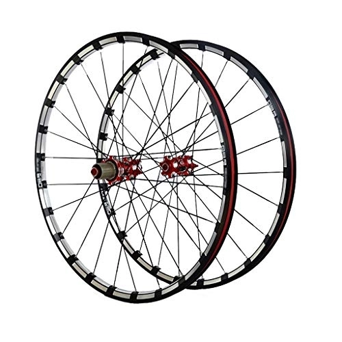 Mountain Bike Wheel : MZPWJD MTB Bike Wheel For 26 27.5 29 Inch Bicycle Front Rear Wheelset Double Layer Alloy Rim 7 Palin Bearing Disc Brake QR 7-11 Speed 24H 1742g (Color : Red Hub, Size : 27.5inch)
