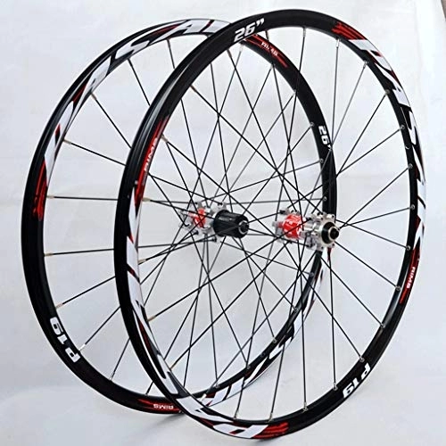 Mountain Bike Wheel : MZPWJD MTB Bike Wheel Set 26 / 27.5 Inch Mountain Bike Wheels Double Wall Rims Cassette Hub Sealed Bearing Disc Brake QR 7-11 Speed 1850g (Color : A-Red, Size : 27.5)