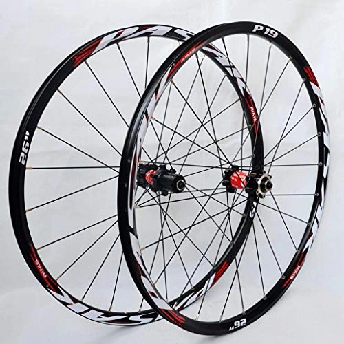 Mountain Bike Wheel : MZPWJD MTB Bike Wheel Set 26 / 27.5 Inch Mountain Bike Wheels Double Wall Rims Cassette Hub Sealed Bearing Disc Brake QR 7-11 Speed 1850g (Color : B-Red, Size : 26in)