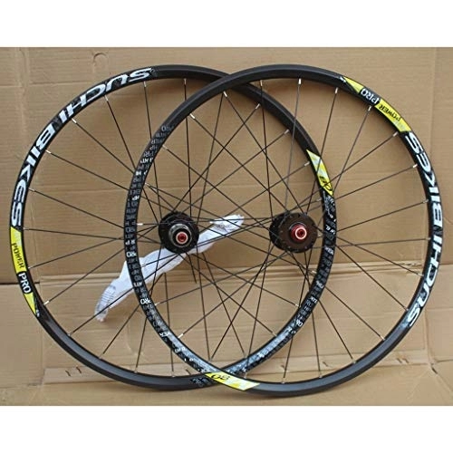 Mountain Bike Wheel : MZPWJD MTB Bike Wheel Set 26 Inch Double Wall Rim Sealed Bearing Disc Brake QR For 8-10 Speed Cassette Flywheel Bicycle Wheels 24H (Color : Yellow, Size : 26in)