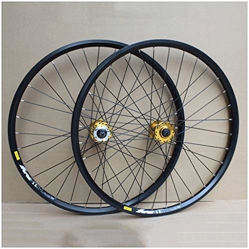 Mountain Bike Wheel : MZPWJD MTB Bike Wheel Set 26 Inch Double Wall Rim Sealed Bearing Hub Disc Brake QR For 8-10 Speed Cassette Flywheel Bicycle Wheel 32 Holes (Color : Gold)