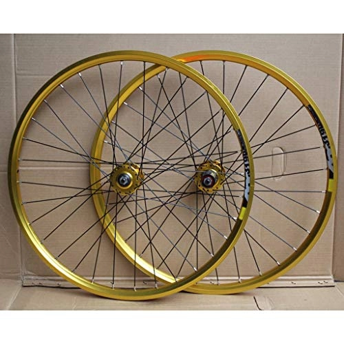 Mountain Bike Wheel : MZPWJD MTB Bike Wheelset 24 Inch Double Layer Rim Disc / Rim Brake Bicycle Wheel 8-10 Speed 32H (Color : Gold)