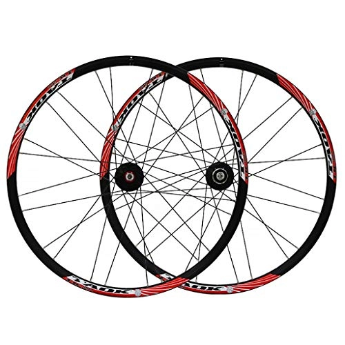 Mountain Bike Wheel : MZPWJD MTB Wheel 26" Bike Wheel Set Bicycle Double Wall Alloy Rim Disc Brake 7-11 Speed Palin Bearing Hub Quick Release 24H 4 Colors (Color : Red)