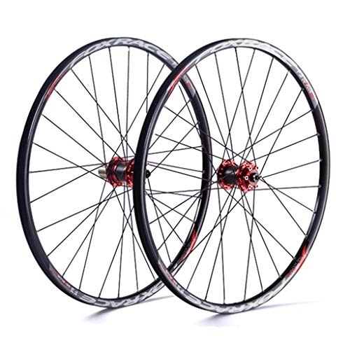 Mountain Bike Wheel : MZPWJD MTB Wheelset For 26”27.5 In Bike Wheel Front And Rear Double Wall Alloy Rim Sealed Bearing Disc Brake QR 1610g 7-11 Speed Cassette Hub 24H (Color : Red hub, Size : 26inch)
