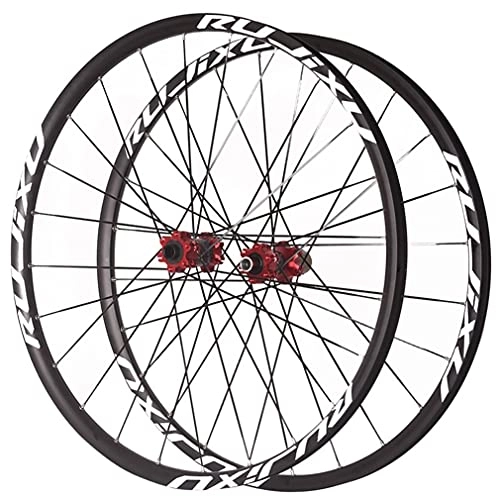 Mountain Bike Wheel : MZPWJD Rims 26 / 27.5 / 29 Inch Mountain Bike Wheelset Carbon Hub 24H Rim Flat Spokes Disc Brake MTB Bicycle Wheels Fit 7-11 Speed Cassette Bolt On 1590g (Color : Red, Size : 26 in)