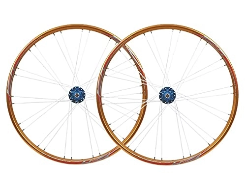 Mountain Bike Wheel : MZPWJD Rims 26" Bicycle Rim Mountain Bike Wheelset Disc Brake Quick Release Wheels 24 / 28H QR Hub For 7 / 8 / 9 / 10 Speed Cassette 2120g (Color : Gold, Size : 26in)