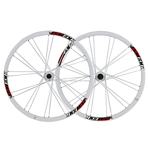 Mountain Bike Wheel : MZPWJD Rims 26" Mountain Bike Wheelset 24H Bicycle Rim MTB Disc Brake Wheels Flat Spokes Quick Release Hub For 7 / 8 / 9 / 10 Speed Cassette Flywheel 2342g (Color : White)