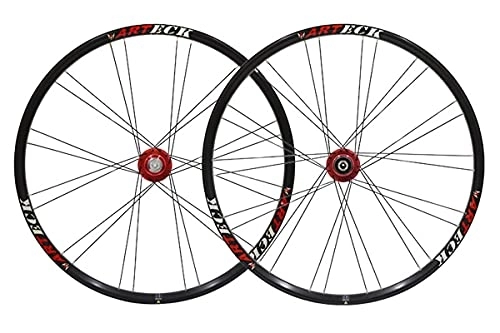 Mountain Bike Wheel : MZPWJD Rims 26" Mountain Bike Wheelset Disc Brake Bicycle Rim MTB Quick Release Wheels QR 24 / 28H Hub For 7 / 8 / 9 / 10 Speed Cassette 2123g (Color : Red)