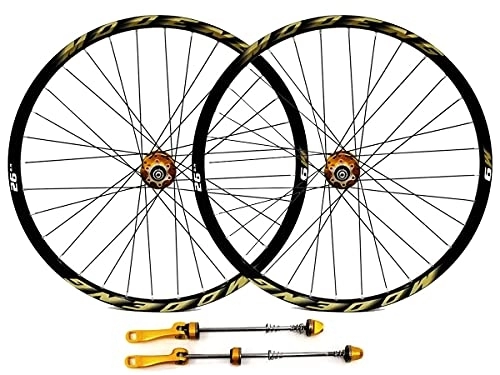 Mountain Bike Wheel : MZPWJD Rims Mountain Bike Disc Brake Wheelset 26" 27.5" 29" MTB Rim 32H Bicycle Wheels QR Quick Release Hub For 7 / 8 / 9 / 10 / 11 / 12 Speed Cassette 2055g (Color : Gold, Size : 29'')