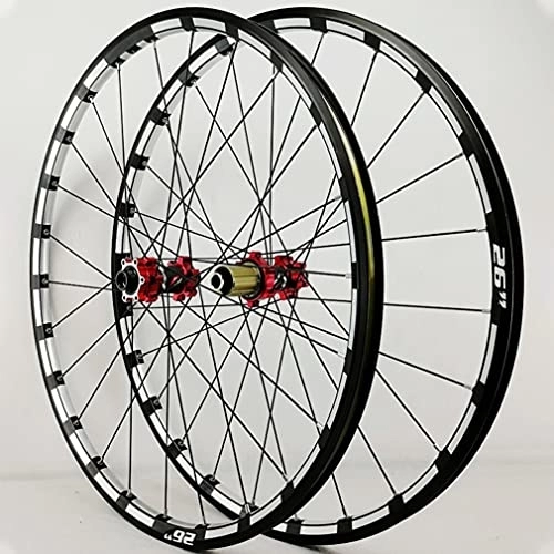 Mountain Bike Wheel : MZPWJD Rims MTB Mountain Bike Wheelset 26" 27.5" Bicycle Rim 1750g Disc Brake Wheels Thru Axle 24 Holes Hub For 7 / 8 / 9 / 10 / 11 / 12 Speed Cassette Front And Rear Wheel (Color : Red hub, Size : 26inch)