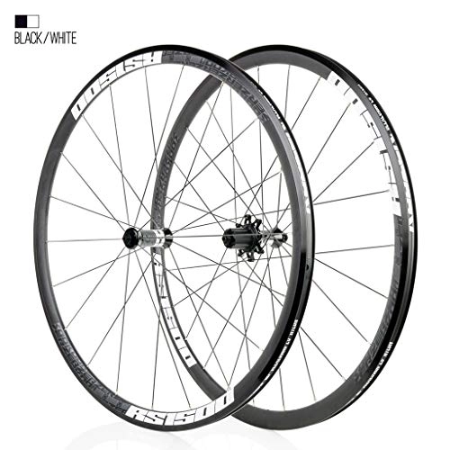 Mountain Bike Wheel : MZPWJD Road Bike Wheel 700C Bicycle Wheelset Double Wall Alloy Rim 30mm QR Brake V / C 7 Palin Front And Rear 7-11 Speed 1740g (Color : White)