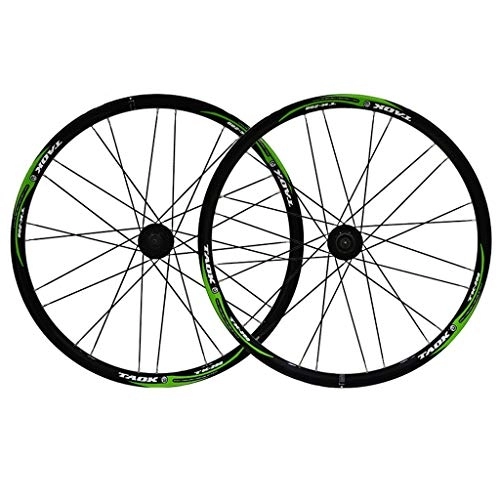 Mountain Bike Wheel : MZPWJD Wheel 26" Bike Wheel Set MTB Double Wall Alloy Rim Disc Brake 7-11 Speed Tires 1.5-2.1" Sealed Bearings Hub Quick Release 28H 6 Colors (Color : Black green)
