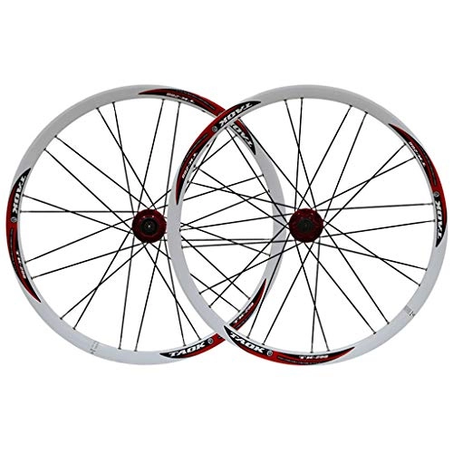 Mountain Bike Wheel : MZPWJD Wheel 26" Bike Wheel Set MTB Double Wall Alloy Rim Disc Brake 7-11 Speed Tires 1.5-2.1" Sealed Bearings Hub Quick Release 28H 6 Colors (Color : White red)