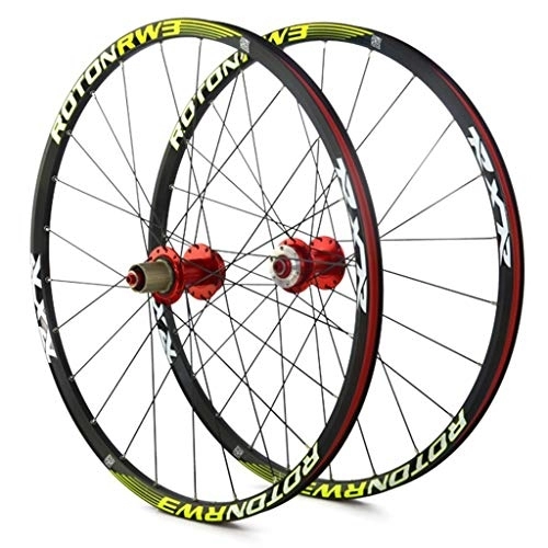 Mountain Bike Wheel : MZPWJD Wheelset 26 27.5 29er Mountain Bike Wheels Front And Rear Bicycle Double Wall Alloy Rim 7 Palin Bearing Disc Brake QR 1790g 7-11 Speed Card Type Hubs 24H (Color : Red, Size : 26in)