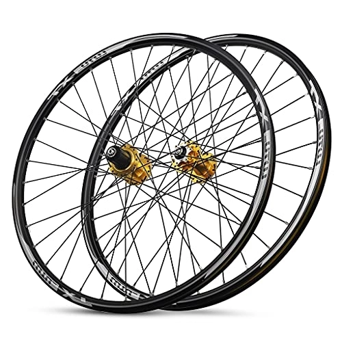 Mountain Bike Wheel : NEZIAN Disc Brake MTB Bicycle Wheelset For 7-11 Speed 26 27.5 29 Inch Mountain Bike Wheel Quick Release Hub Rim Sealed Bearing 32H (Color : Gold, Size : 27.5INCH)