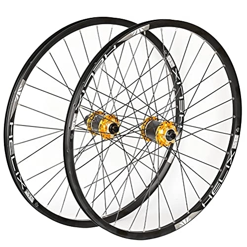 Mountain Bike Wheel : NEZIAN Mountain Bike Wheelset 26" / 27.5" / 29" 32H Carbon Hub Aluminum Alloy Rim MTB Bicycle Wheels Quick Release 8 9 10 11 Speed Disc Brake (Color : Gold, Size : 27.5inch)