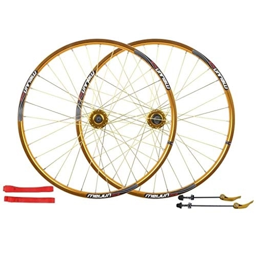 Mountain Bike Wheel : Oksmsa Bike Wheelset, Cycling Wheels Mountain Bike Disc Brake Wheel Set Quick Release Palin Bearing 7 / 8 / 9 / 10 Speed 26 Inch (Color : Gold)