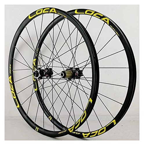 Mountain Bike Wheel : Oksmsa Mountain Bike 26 / 27.5 / 29inch Wheelset Front Rear Wheel Thru-axis Axle Disc Brake 24H 6Claws Stright Pull 12Speed Wheels 700C (Color : Gold, Size : 29in)