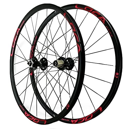 Mountain Bike Wheel : OPARIA Mountain Bike Wheelset 26 / 27.5 / 29 Inch Ultralight Aluminum Alloy Rim 24 Holes Disc Brake Quick Release Front + Rear MTB Wheels 8 9 10 11 12 Speed (Color : Red, Size : 26in)