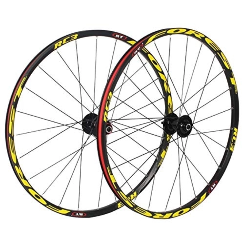 Mountain Bike Wheel : Outdoor 26 Inch MTB Bike Cycling Wheels, Mountain Bicycle CNC Sealed Bearings Disc Rim Brake Compatible 8 9 10 11 Speed Training (Color : Yellow)