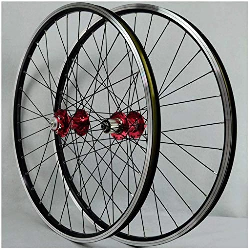 Mountain Bike Wheel : Outdoor MTB Bike Wheel 26 Inch Double Wall Alloy Rims Disc / Vbrake Bicycle Wheelset QR Sealed Bearing Hubs 6pawls 7-11 Speed Cassette 24H Wheel (Red)