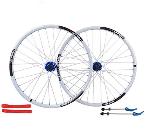 Mountain Bike Wheel : OYY Manufacture Wheels 26 inch Bicycle Wheelset, double-walled aluminum alloy bicycle wheels disc brake mountain bike wheel set quick release American valve 7 / 8 / 9 / 10 speed, 32H (Color : White)