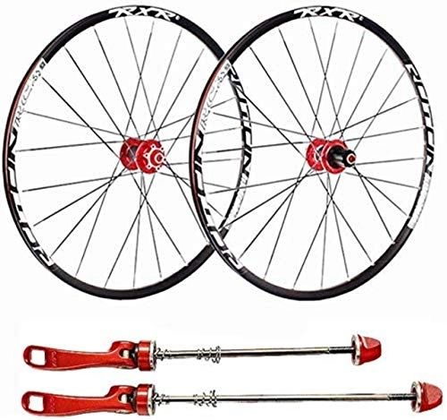 Mountain Bike Wheel : OYY Manufacture Wheels Mountain bike rims, 26 inch bicycle wheelset double-walled aluminum alloy bicycle wheels Quick release disc brake 24 holes 7 8 9 10 11 speed (Color : Red)