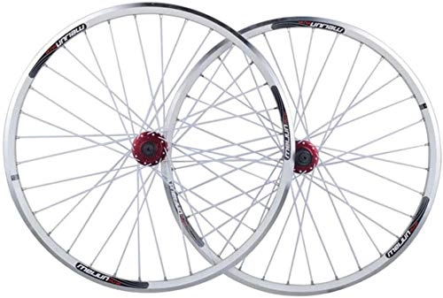 Mountain Bike Wheel : OYY Manufacture Wheels Mountain Bike Rims Wheel, Bicycle Wheelset 26 Inch Bicycle, Wheelset Double Wall Quick Release Rim V-Brake Disc Brake 7-8-9-10 Speed, 32Holes (Color : White)