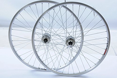 Mountain Bike Wheel : PAIR DISC BRAKE WHEELS 26" MTB DUAL DOUBLE WALL RIMS MULTI SPEED HUB SILVER