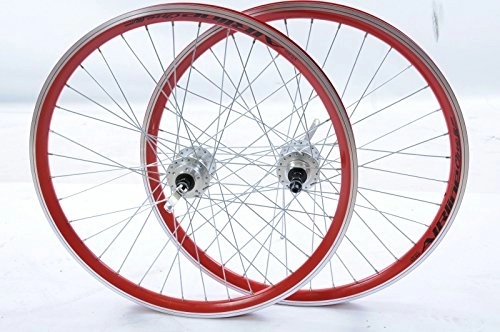 Mountain Bike Wheel : PAIR WHEELS 24" MTB DISC BRAKE HUB Q / R RED DOUBLE WALL 507 X 21 RIM MULTISPEED