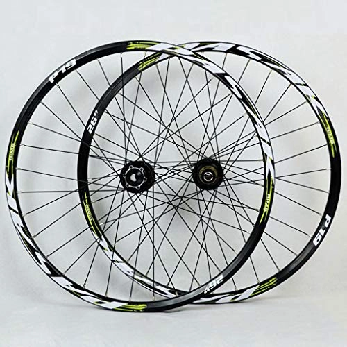 Mountain Bike Wheel : PASAK Mountain Bike Wheel Set 26" / 27.5" / 29" 32-holes 4 Bearing Disc Brake 7-11 Speed Quick Release And 20 / 15 / 12 Barrel Shaft Dual Use Black Drum+Green Trademark(A Pair Wheels)