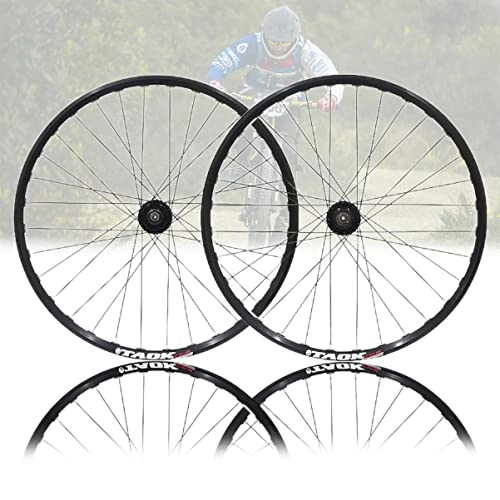 Mountain Bike Wheel : PHOCCO 26 Inch MTB Bicycle Wheelset Aluminum Alloy Mountain Bike Wheel Set QR 32 Hole Hub Disc Brake Rim For 7 / 8 / 9 / 10 Speed (Color : Black, Size : 26in)