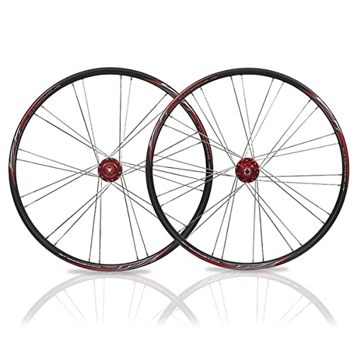 Mountain Bike Wheel : PHOCCO 26in Mountain Bike Wheelset Aluminum Alloy Quick Release Disc Brake MTB Wheelset Double Layer Rims Sealed Bearings Hubs Fit 7-10 Speed (Color : Red, Size : 26 in)
