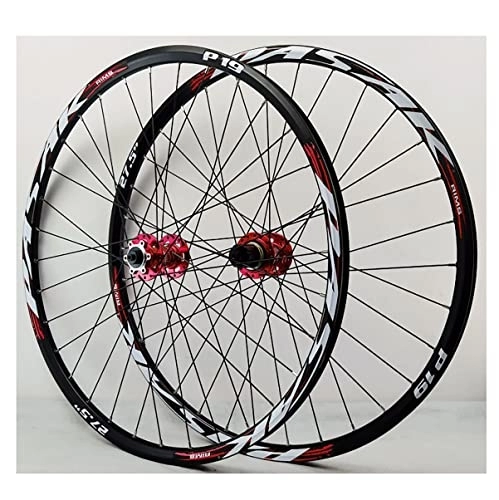 Mountain Bike Wheel : PHOCCO Disc Brake Mountain Bicycle Wheels 26'' 27.5" 29" Alloy Rim Cassette Hub Sealed Bearing Quick Release MTB Bike Wheelset 32Holes 8-12 Speed Cassette (Color : Red, Size : 27.5 in)