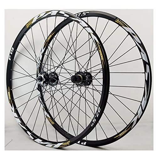 Mountain Bike Wheel : PHOCCO Mountain Bike Wheelset 26 / 27.5 / 29 Inch MTB Bicycle Double Wall Rim Disc Brake Quick Release Wheels 24H Hub Support 8-12 Speed (Color : Gold, Size : 27.5in)
