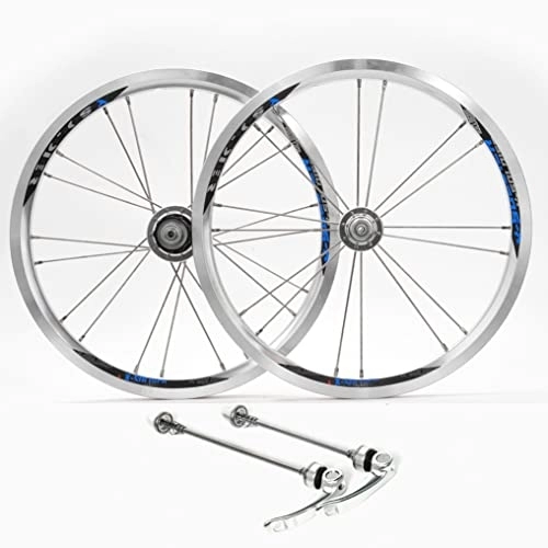 Mountain Bike Wheel : Puozult Bike Wheelset 16 Inch, Aluminum Alloy Rim 16 / 20 Holes MTB Wheelset, Front Rear Wheels Bike Wheels, Fit 8 / 9 / 10 / 11 Speed Cassette Bicycle Wheelset (Color : Silver hub-blue label)