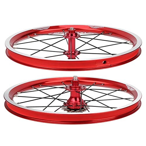 Mountain Bike Wheel : Pwshymi 16 inch Folding Bike Rims Set V Brake wear-resistant durable Front 74mm Rear 85mm Hub Bicycle Wheelset for mountain bike for hiking(red)