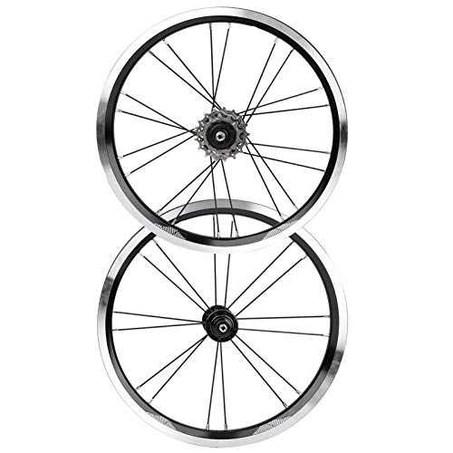 Mountain Bike Wheel : Pwshymi Front 74mm Rear 85mm Hub Bicycle Wheelset 16 inch Folding Bike Rims Set V Brake durable robust exquisite workmanship for mountain bike for cycling(black)
