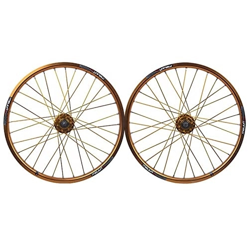 Mountain Bike Wheel : QERFSD 20 Inch 406 MTB Bike Wheelset Disc Brake Bicycle Wheel Aluminum Alloy 32 Holes Wheel Card Hub Special Wheels For 7 8 9 10 Cassette Speed (Color : Gold)
