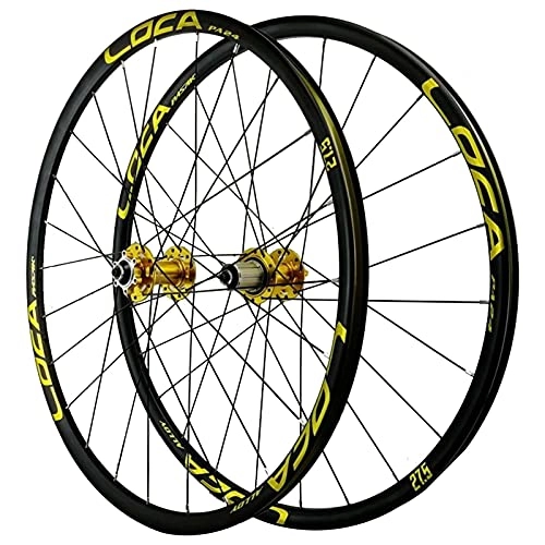 Mountain Bike Wheel : QERFSD 26 / 27.5 / 29in Bicycle Wheelset, Bike Front Rear Wheel Double Wall Disc Brake Mountain Cycling Wheelset For 7 / 8 / 9 / 10 / 11 / 12 Speed 24 Hole (Color : Yellow, Size : 27.5in)
