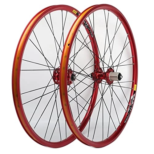 Mountain Bike Wheel : QERFSD Mountain Bike 26" 7-11 Speed Double Wall Alloy Wheelset Bicycle MTB Front Rear Wheels Quick Release Disc Brakes 28H Low-Resistant High Strength Rim