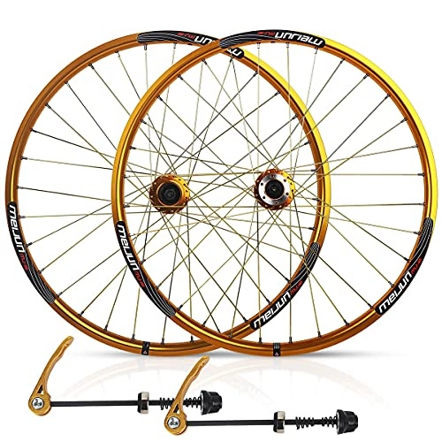 Mountain Bike Wheel : QERFSD Mountain Bike Wheelset 26", Disc Brake Bike Wheels For 7 8 9 10 Speed Cassette, 32H Bicycle Wheels Quick Release MTB Wheelset Cycling Rim (Color : Gold)