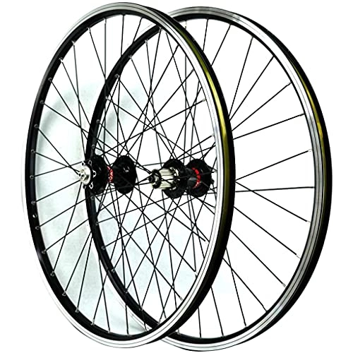 Mountain Bike Wheel : QERFSD Mountain Bike Wheelset 26", Disc / V-Brake Cycling Wheels For 7-11 Speed Cassette 32H Bicycle Bike Wheels Quick Release Front 2 Rear 4 Bearing (Color : Black hub)