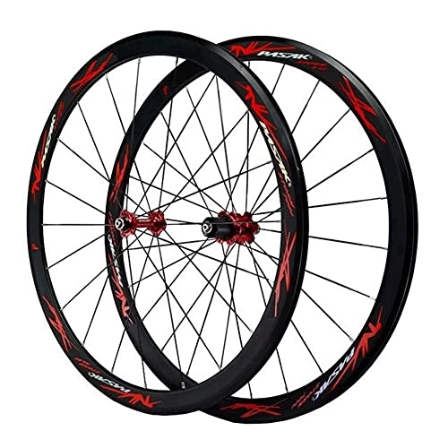 Mountain Bike Wheel : QHY 28" Carbon Fiber Road Bike Wheels 700C Wheelset 40mm Matte 20mm Width Suitable 7-12 Speed Cassette Mountain Bike Wheelset QR 1890g (Color : Red hub red)