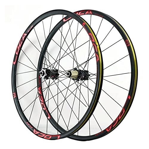 Mountain Bike Wheel : QHYRZE Mountain Bike Disc Brake Wheelset 26 / 27.5 / 29 Inch Bicycle Wheel Set MTB Rim Quick Release Hub For 7 8 9 10 11 12 Speed Cassette 1680g (Color : Black Red, Size : 27.5'')