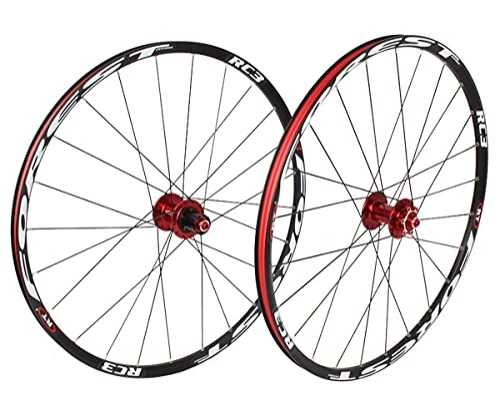 Mountain Bike Wheel : QHYRZE Mountain Bike Wheels MTB 26 / 27.5 Inch 120 Clicks 5 Bearing Disc Brake Wheelset 24 Holes Quick Release Hub For 7 8 9 10 11 Speed 1790g (Color : Red, Size : 26'')