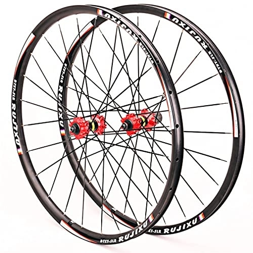 Mountain Bike Wheel : QHYRZE Mountain Bike Wheelset 26 / 27.5 / 29 Inch MTB Disc Brake Wheel Set Bicycle Rim 24H Quick Release Hub For 7 8 9 10 11 Speed Cassette (Color : Red, Size : 26'')