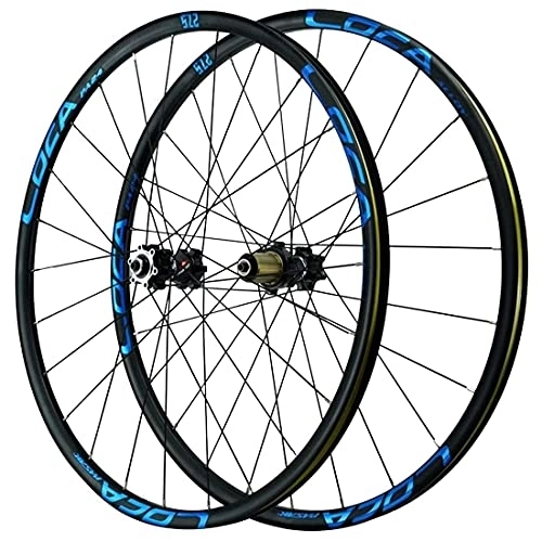 Mountain Bike Wheel : QHYRZE Mountain Bike Wheelset 26 / 27.5 / 29 Inch MTB Rim Disc Brake Bicycle Wheel Set Quick Release Hub 24H 7 8 9 10 11 12 Speed Cassette 1680g (Color : Black Blue, Size : 27.5'')